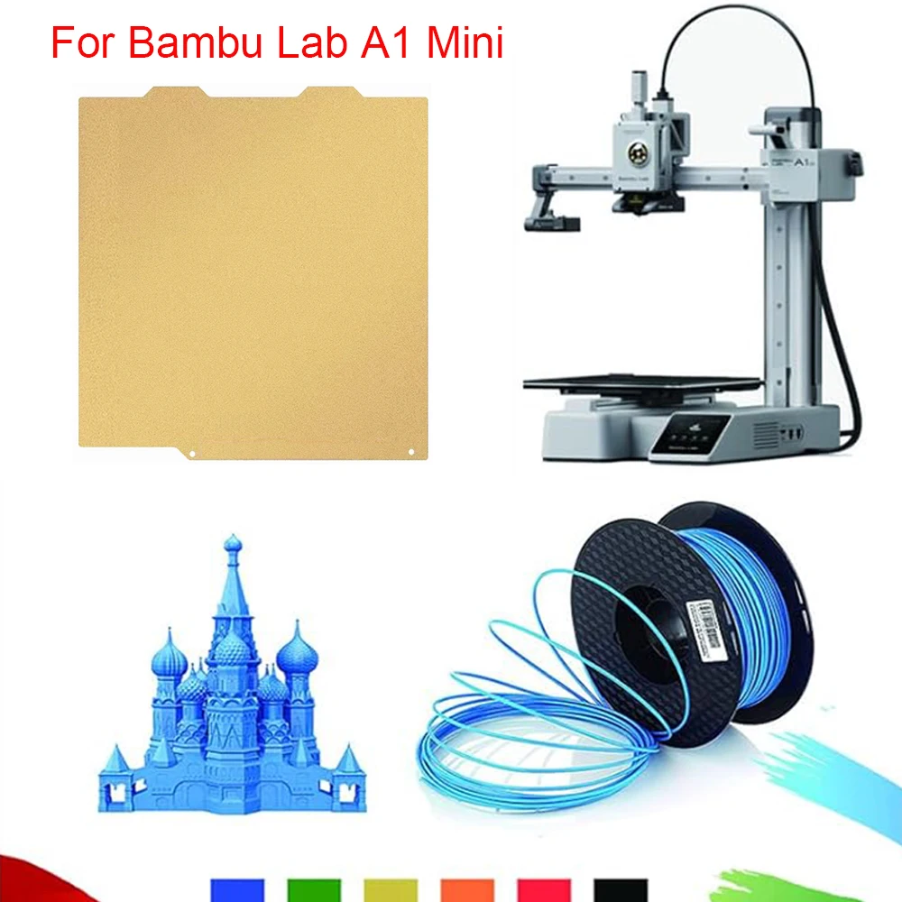 Hzdadeve 1 pei blatt für bambu lab a1 mini beheiztes bett feder stahl flexible plattform doppelseitig strukturiertes brett (gold)