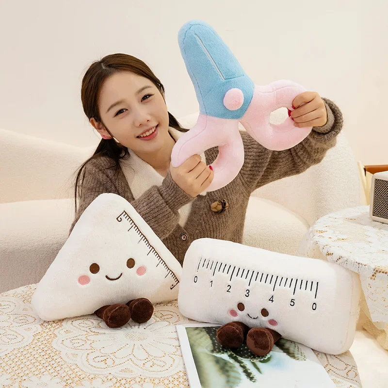 Cute Stationery Plush Toy Kawaii Cartoon Ruler Pencil Calculator Stuffed Pendant Throw Pillow Sofa Bed Home Decor Student