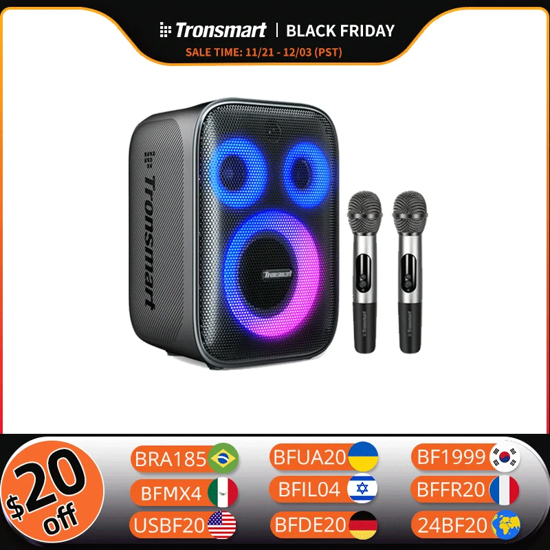 Tronsmart Halo 200 Bluetooth Speaker 120W Party Speaker with 3 Way Sound System, Built-in/Wired Mic, Guitar Input, APP Control