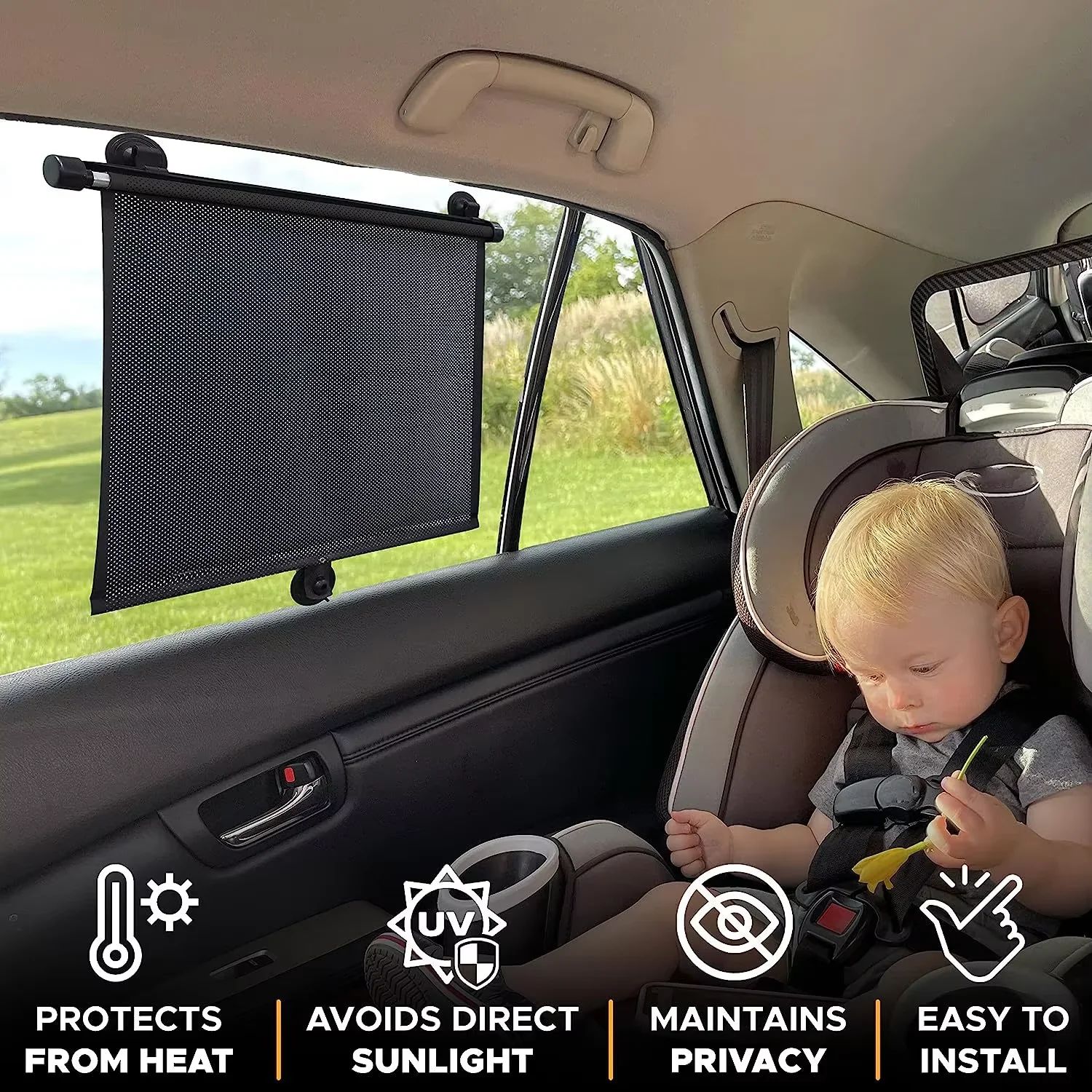Car Side Window Sunshade, Children's Retractable Sunshade for UV Protection and Sun Protection, Car Blinds (1pcs)