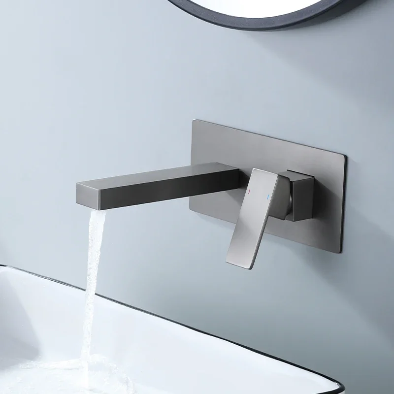 

Light luxury all-copper gun gray concealed basin faucet embedded in wall hot and cold faucet