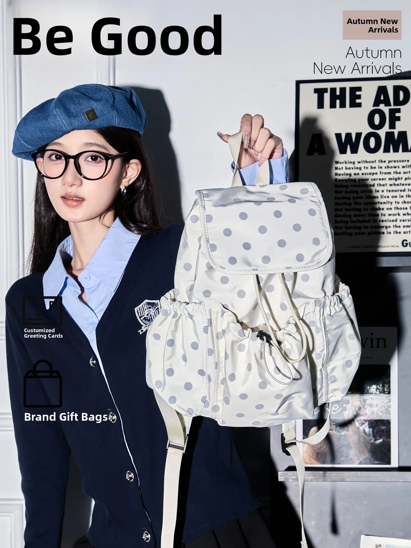 sac-a-dos-unisexe-begooer-style-coreen-original-minimaliste-a-cordon-de-serrage-grande-capacite-a-pois-nouvelle-collection-printemps-2026-pour-jeunes