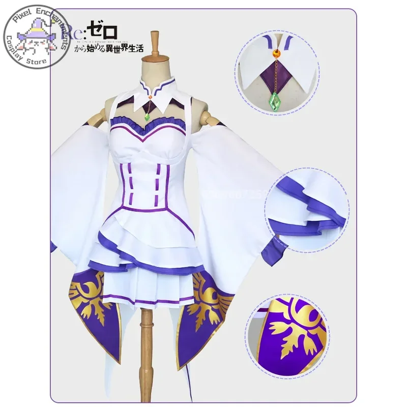 Anime re zero kara hajimeru isekai seikatsu emilia cosplay trajes feminino peruca vestido peruca manto festa de halloween coágulo # 1 # W