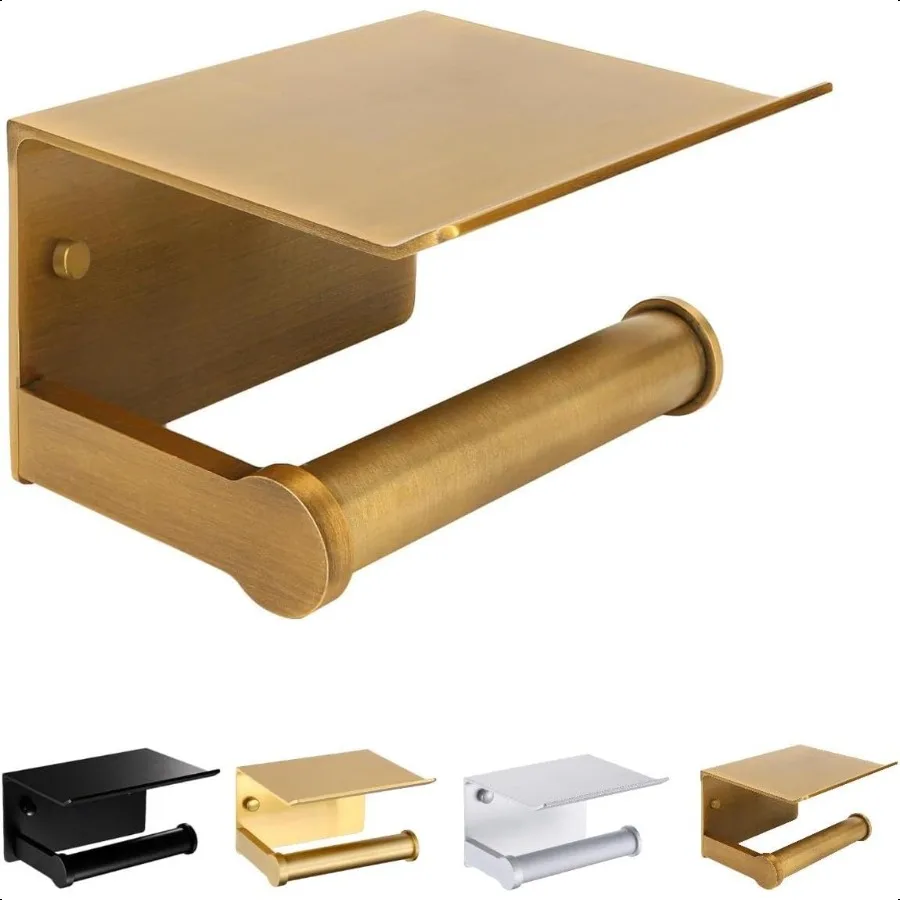 

Toilet Paper Holder Toilet Paper Hanger with Mobile Phone Storage Shelf Wall Mount 1 Bronze Color