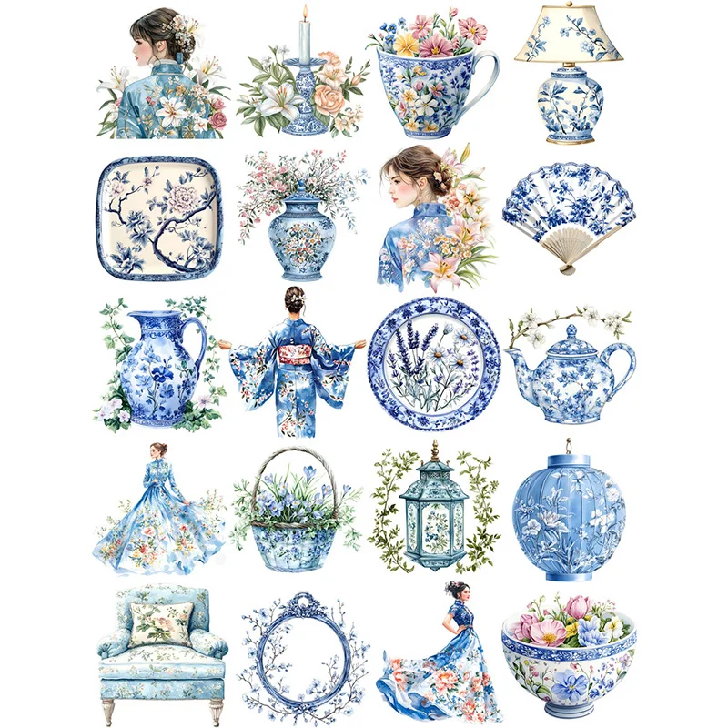 Adesivi per ragazza in porcellana bianca e blu Adesivi per artigianato e scrapbooking giocattoli per bambini libro Adesivo decorativo Cancelleria fai da te