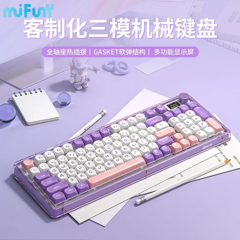 

MiFuny Eweadn V99 Wireless Mechanical Keyboard Bluetooth Smart Screen Tri Mode RGB Backlight Customized 98 Keys Gamer Keyboards