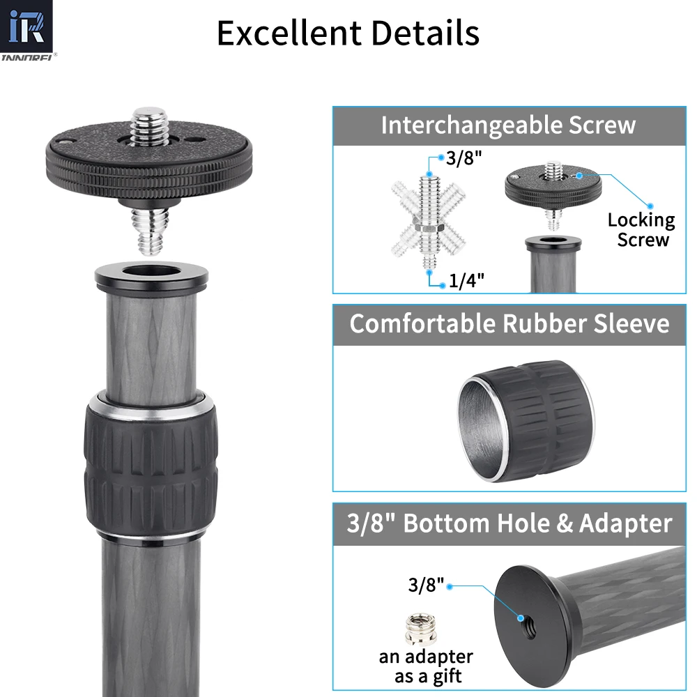 INNOREL 10 Layers Carbon Fiber External Mid-Column Extension Rod Universal Tripod Center Column for Tripod Monopod DSLR Camera