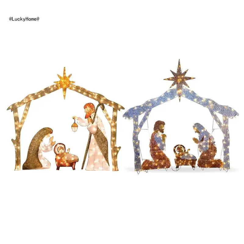 Christmas Nativity Scene Ground Insert Card Stake with LED String Lights Decor 11UA