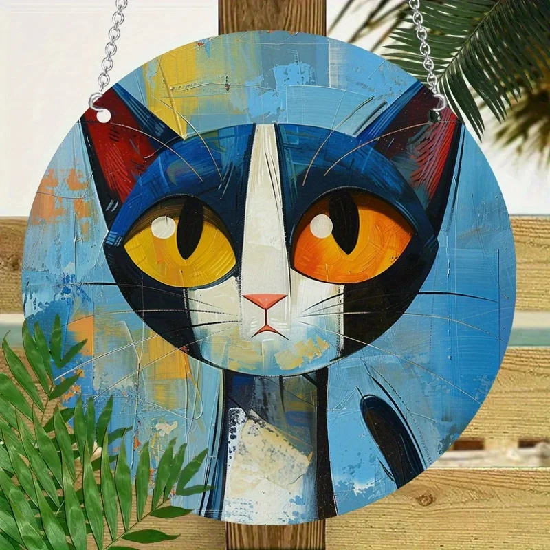 Cartoon Cat Oil Painted Acrylic Pendant-Suncatcher Sign, House Warming-for Living Room, Bedroom, Courtyard, Farmhouse