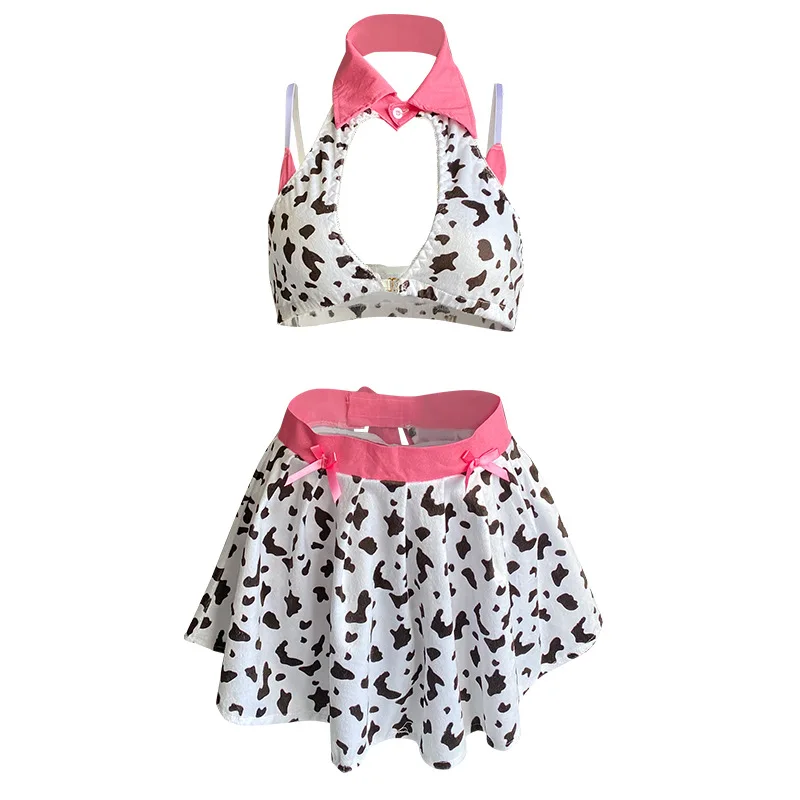 النساء الملابس الداخلية مجموعات غريبة المنزل النوم ملابس النوم حمالات الصدر مع ملخصات اللباس الداخلي تنورة البقرة فتاة تأثيري دور اللعب موحدة #6