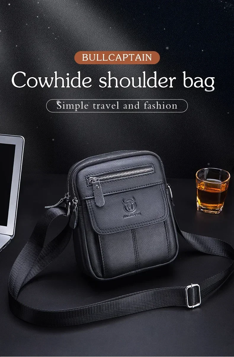 Bull captain lässige Herren Umhängetaschen Business Umhängetasche hochwertige Herren Rindsleder Tasche Mini große Kapazität Tasche – Detail 1