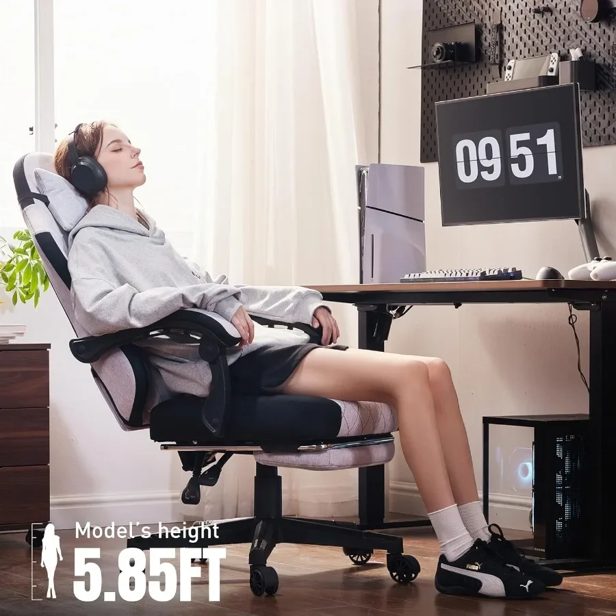 Gaming Chair Fabric Gaming Chairs for Adults with Pocket Spring Cushions and Lumbar Support Ergonomic Massage Computer Chair wi