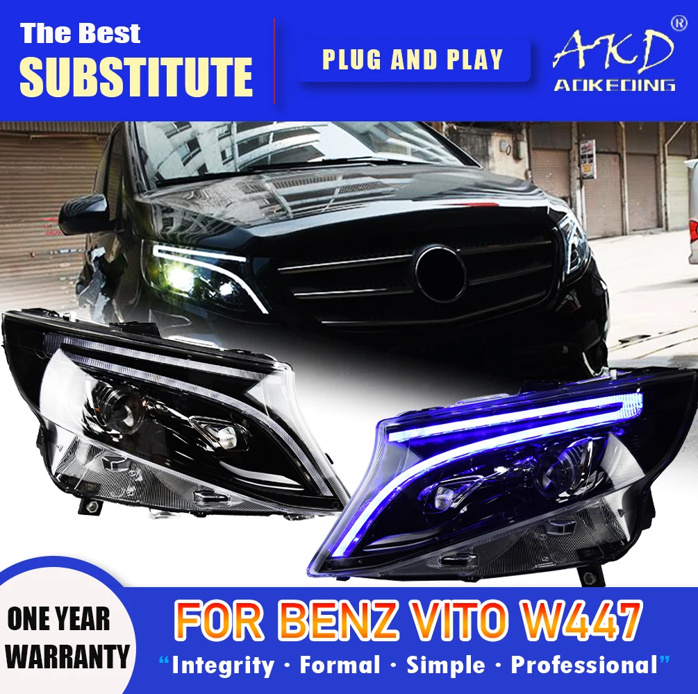 AKD Head Lamp for Benz Vito LED Headlight 2013-2019 Headlights W447 DRL Turn Signal High Beam Angel Eye Projector Lens