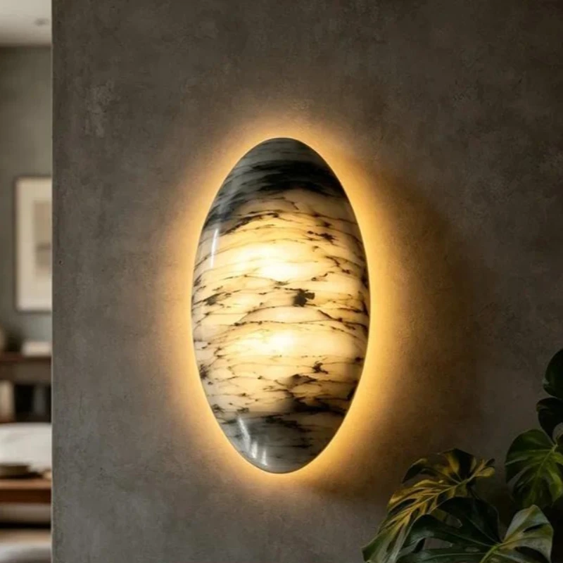 Nordic Luxury Ovate Marble Wall Lamps Bedroom Beside Light Fixture Staircase Led Illumination Background Room Decor Lighting CE