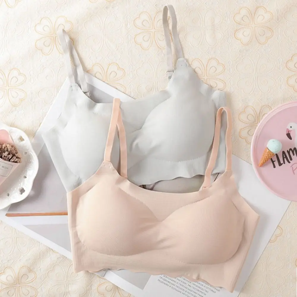 Sutiã de seda gelado sem fio com almofada para mulheres, tops finos com colete de cinto, sutiã push up ultrafino, sem costura, casual, costas bonitas, tops femininos