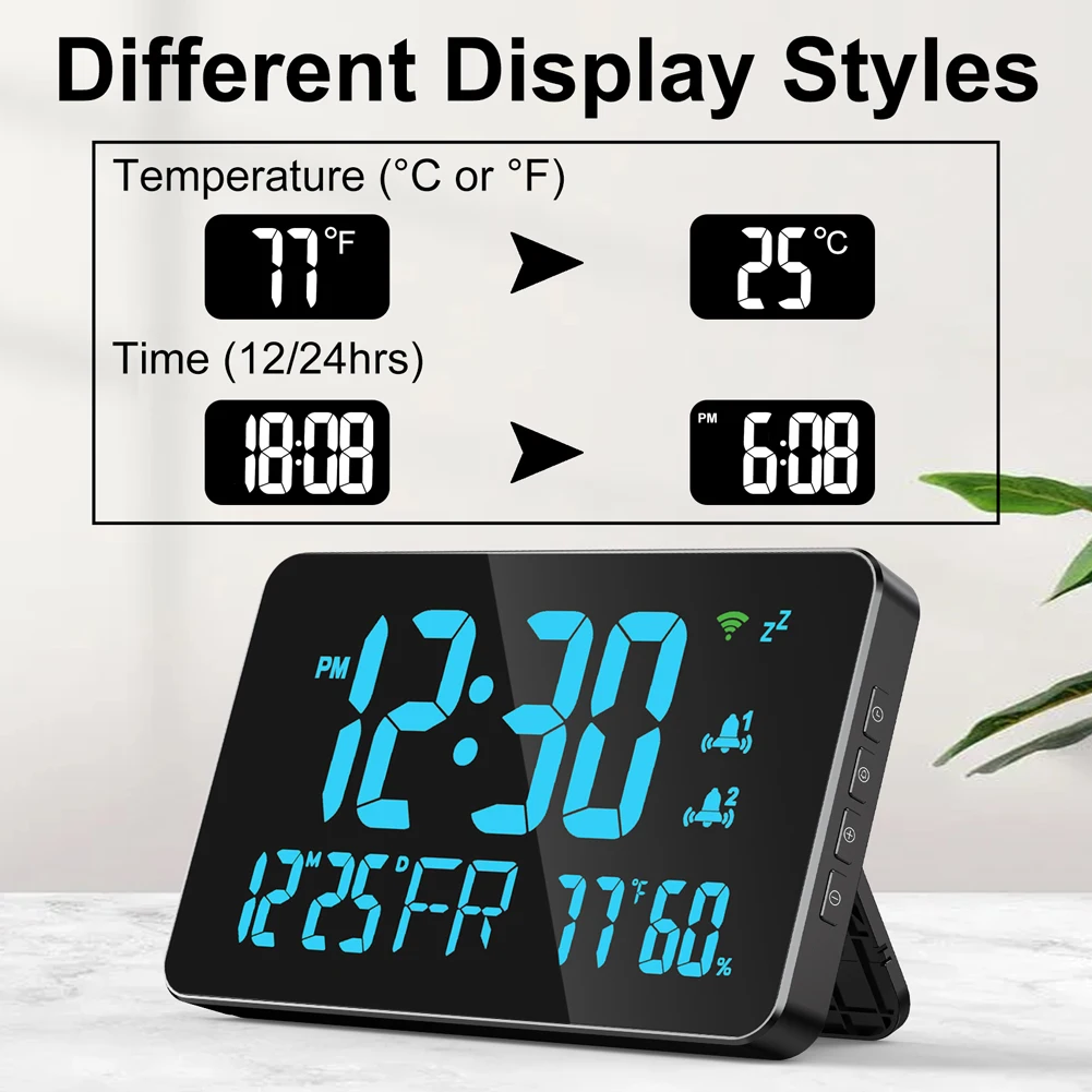 Tuya WiFi Desktop Clock Calendar Intelligent Thermometer Hygrometer with Digital LED Display Support WIFI Auto-Calibration