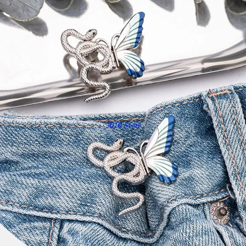 F3MF Snake Butterfly Design Waist Fitness Pin 3Pcs Waist Adjusting Reducers For Jeans And Trousers Women Clothing Decors
