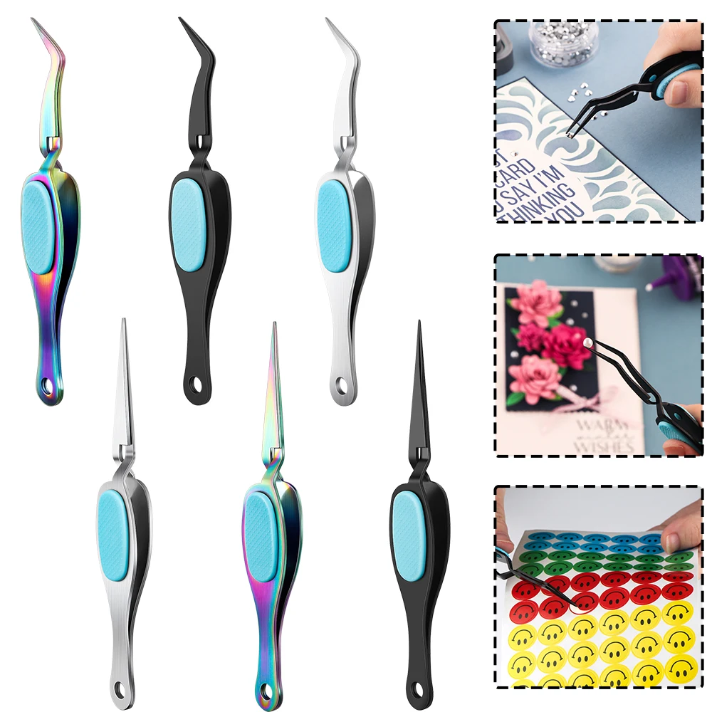 Fine-Tip Tweezers Stainless Steel Reverse Grip Craft Diy Tool Perfect for Sticker Beads Rhinestone Pick Up and Place