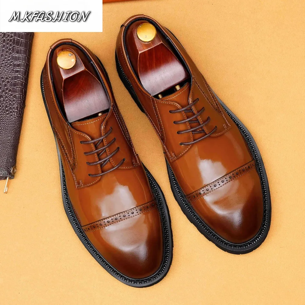 Men's Business Formal Shoes Genuine Leather Thick Soled Wedding Party Shoes Footwear