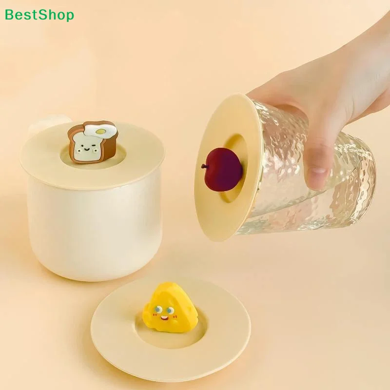 〔R〕 Cartoon 10cm Silicone Cup Cover Heat-resistant Universal Suction Cup Cover Leak Proof Dustproof Mug Lid Drinking Cup