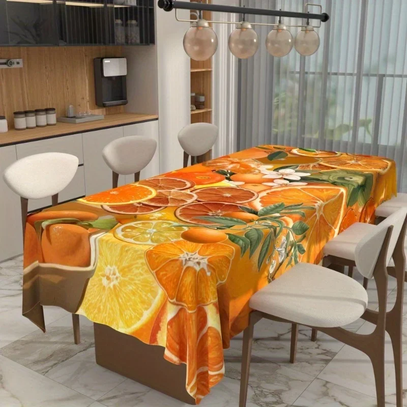 One soft and fashionable bright orange citrus flower pattern tableclothxzj