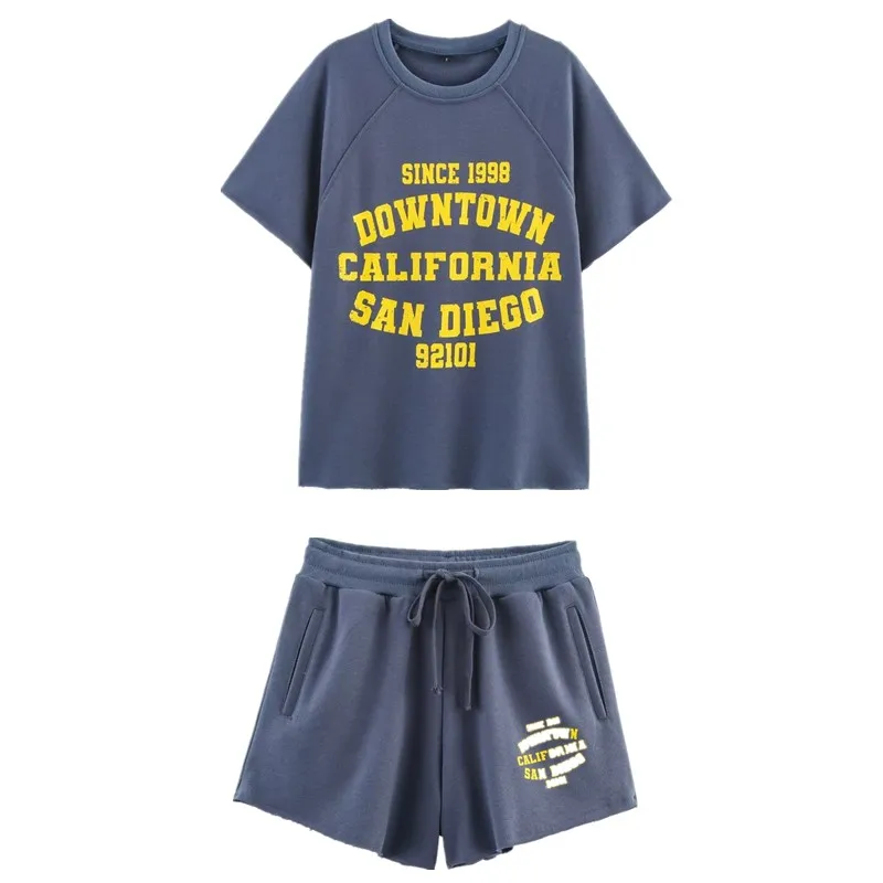 

New Summer 2025 Women's Printed Waed Effect Velvet ort Sve Sweatirt orts Two-Piece Set round Ne Overhead Sle