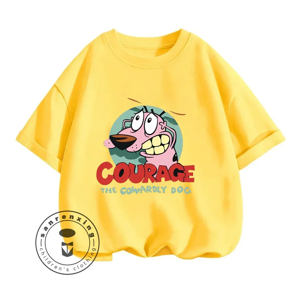 Lively Courage The Cowardly Dog Cartoon T-Shirts for Kids Summer Brave Fashion Soft Elastic Sports Tops for Boys and Girls