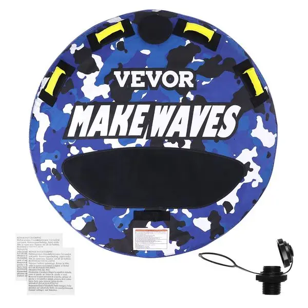 

VEVOR Towable Tube for Boating, 340 lbs, 1-2 Riders Inflatable Boat Tubes and Towables, 51.8' Round Water Sport Towable Tube for