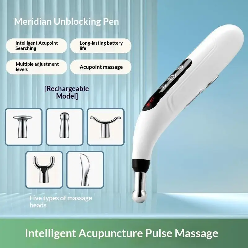 1Set Electronic Acupuncture Massage Pen With 5 Head SAdjustable Pulse Intensity For Home Muscle Pain Relief Easy To Carry