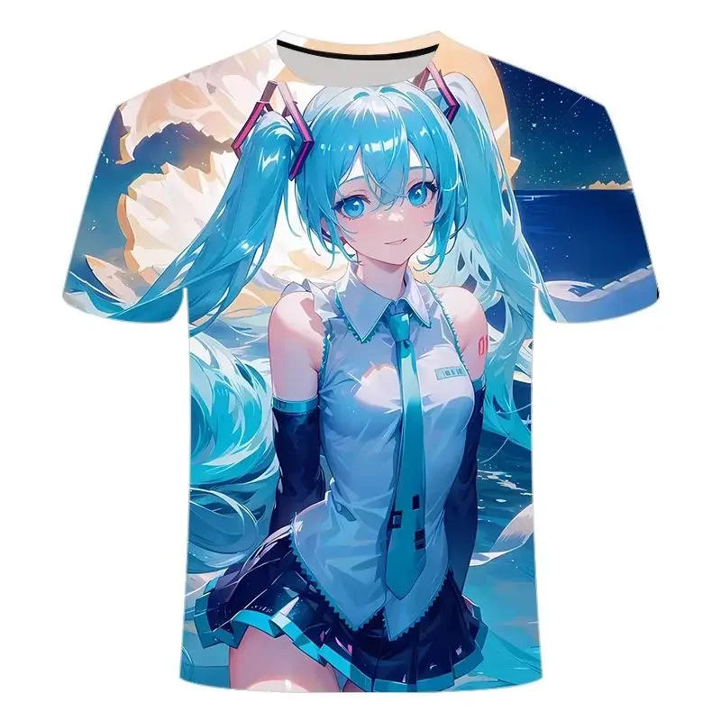 2026 Fashion Anime Hatsune Miku Sweet and Cute Creative Print Pattern Fashionable Soft and Comfortable Skin-friendly T-shirt