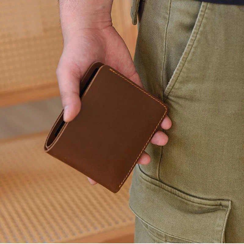 Crazy Horse Leather Vintage Men's Wallet Fashionally Simple Leather Pouch wallet High-end genuine leather money clip Trendy