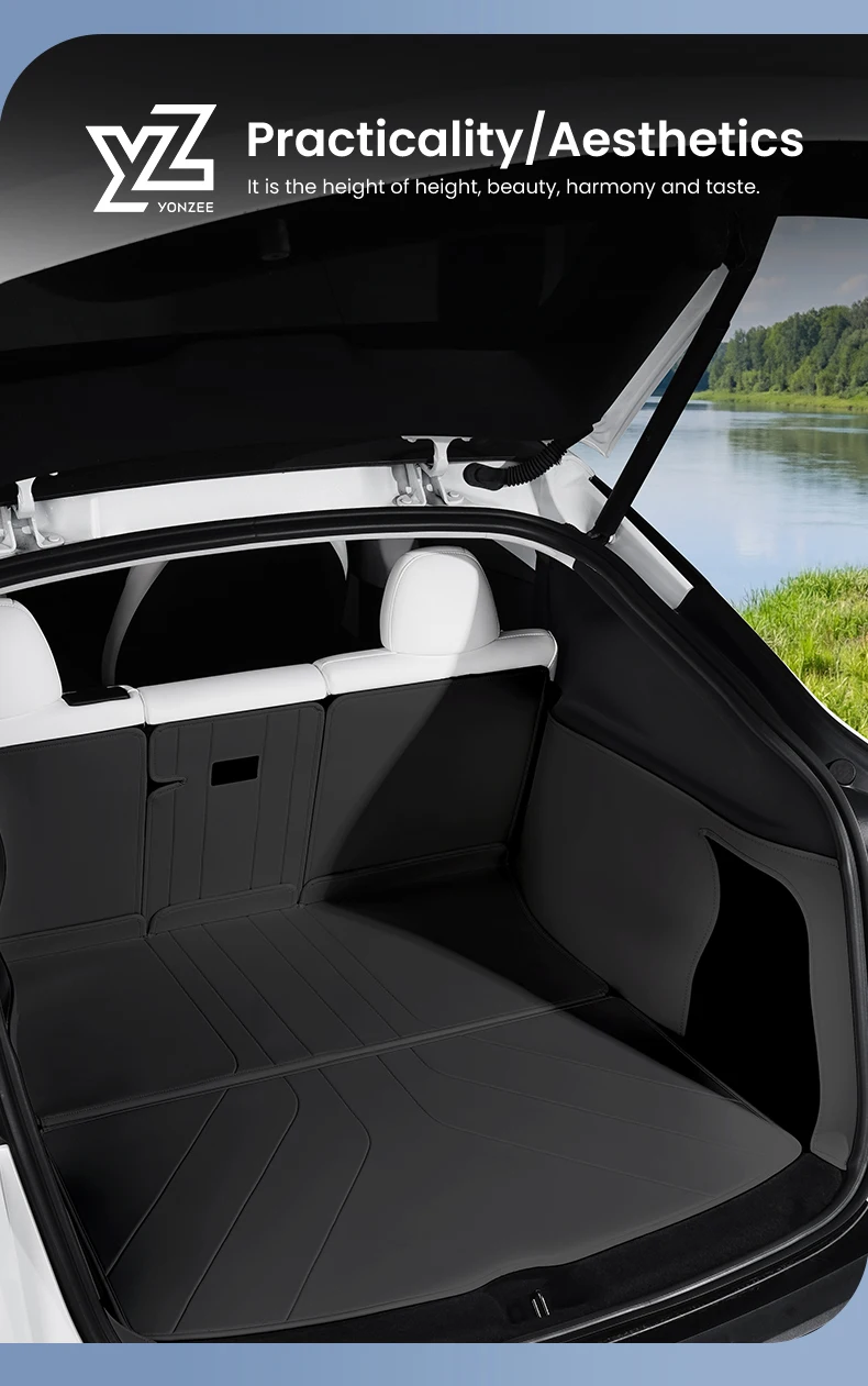 YZ Für Tesla Model Y Kofferraummatte Juniper 2025 2026 Vollflächige Leder-Kofferraummatte Laderaumauskleidung Kofferraumschutz Zubehör – Detail 8