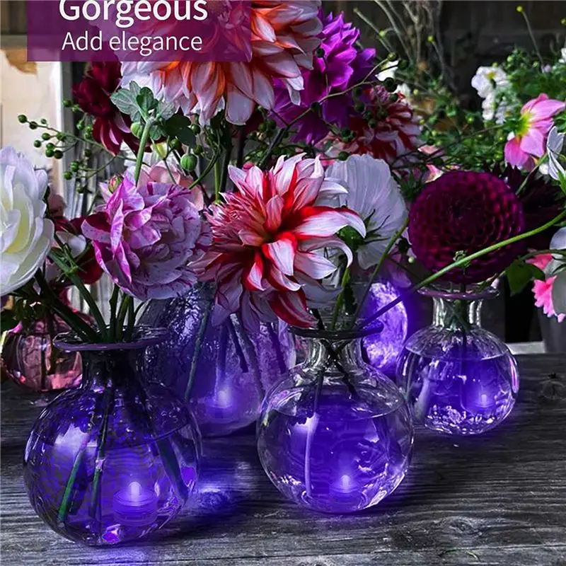 DT39 24Pcs Submersible LED Tea Lights, Battery Operated Flameless Candles, Waterproof Purple Light for Vase Aquarium Party