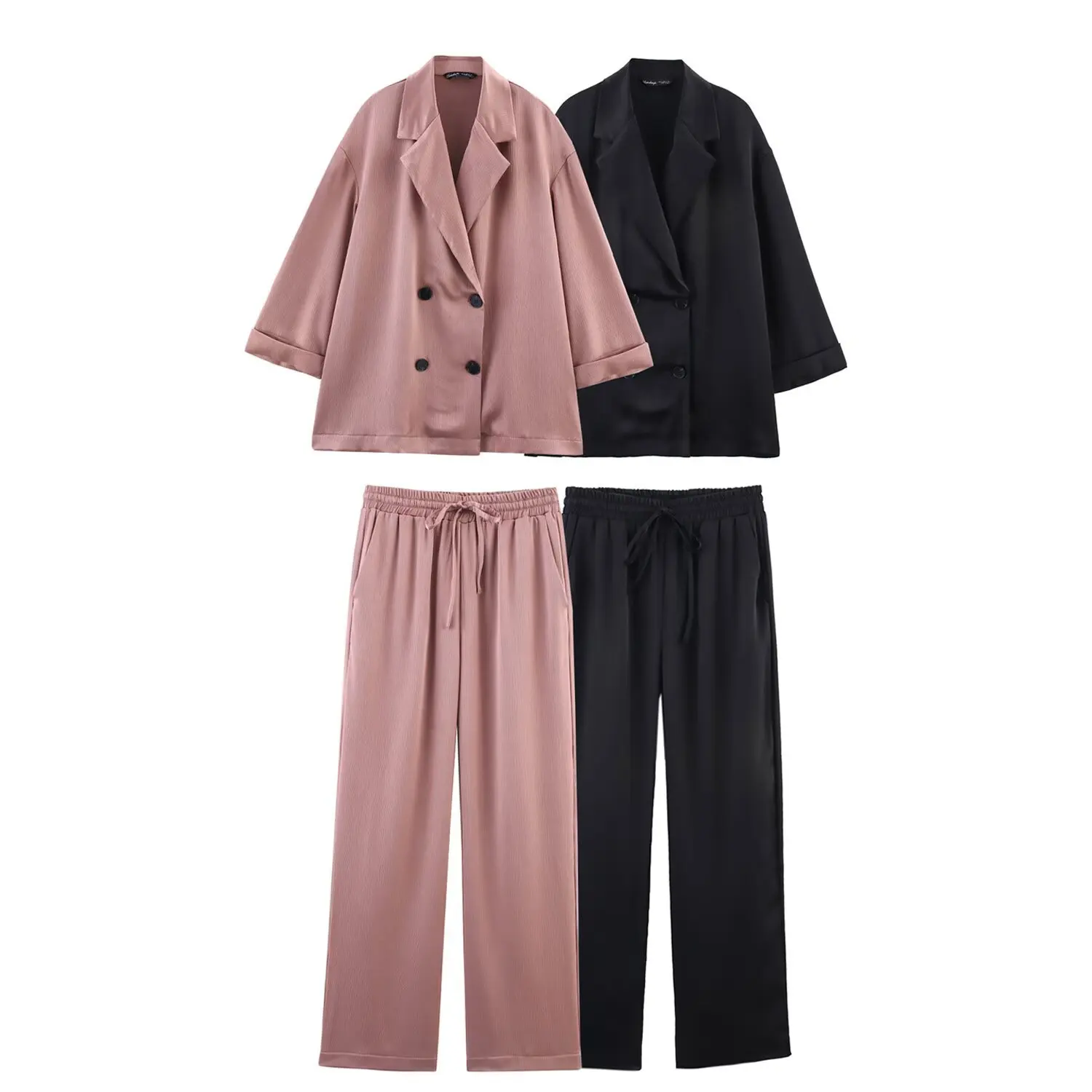 

SuperAen 2025 Spring and Summer New Women's Loose Solid Color Lace Oversize Shirt Trousers Two-piece Set