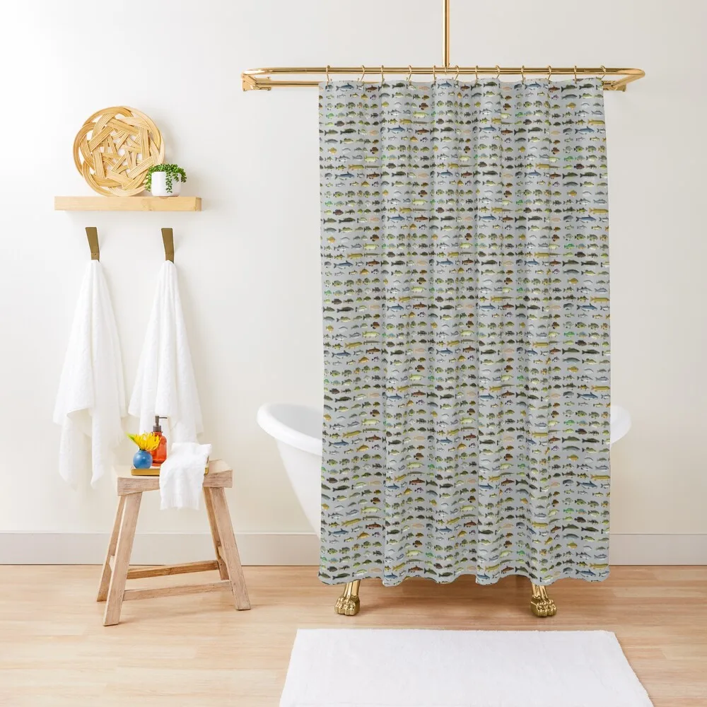 North American Freshwater Fish Group Shower Curtain For Bathrooms Shower Set For Bathroom Bathroom Fabric Curtain