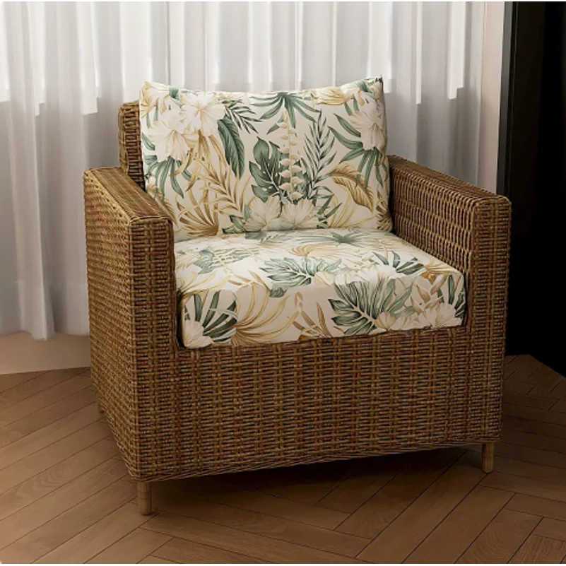 Outdoor Tropical Print Single Sofa Cushion Cover, Non Slip Wear Resistant Furniture Protector Replacement Slipcover for Patio Co