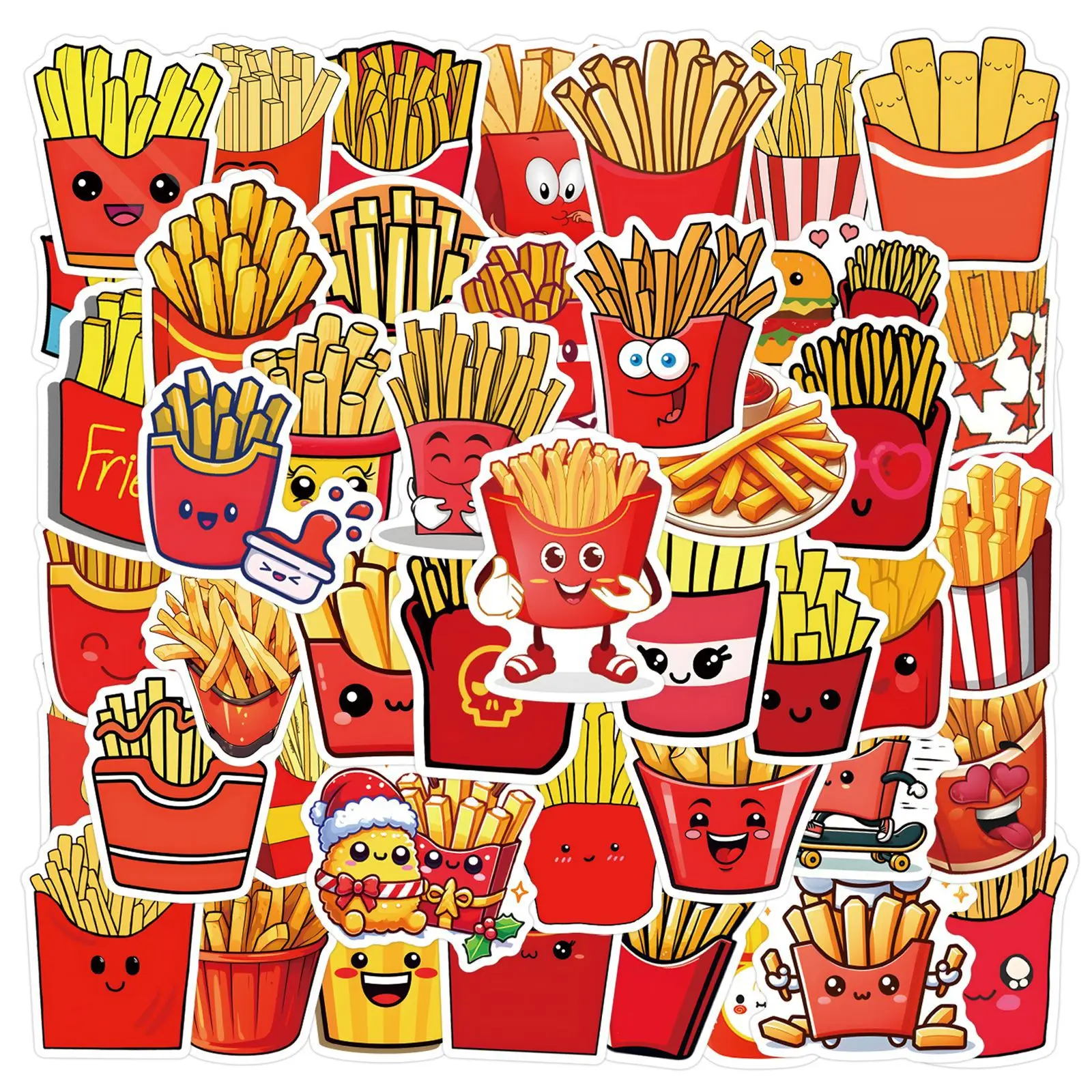 

55PCS Cute Cartoon French Fries Stickers Kawaii Fast Food Food DIY Decorative Laptop Phone Case Waterproof Stickers Kids Toy