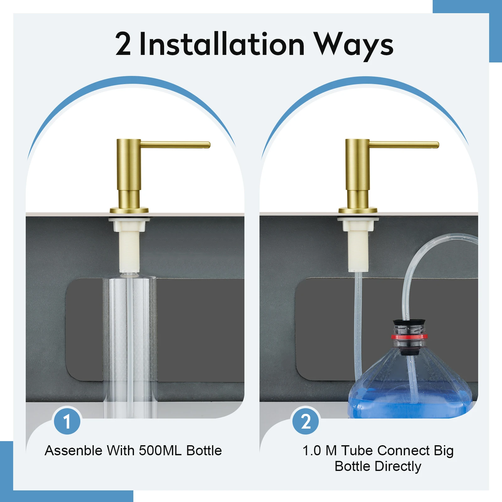 Stainless Steel Manual Kitchen Liquid Hand Soap Dispenser With Automatic Re-fill Pump