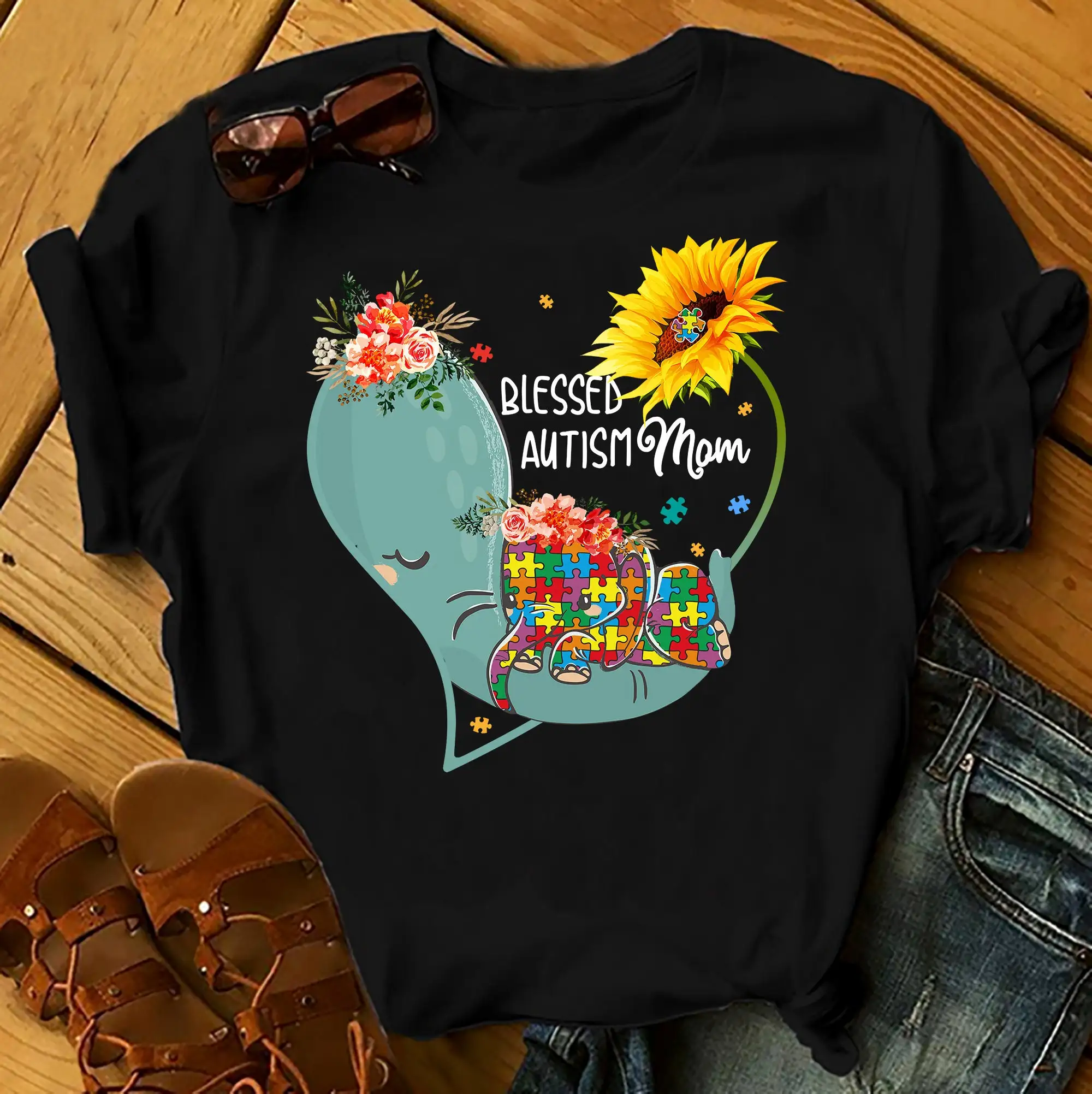 Blessed Autism Mom Elephant - Autism Awereness T-Shirts Men Woman Kids Birthday T Shirts Summer Tops Beach T Shirts Xs-5Xl New