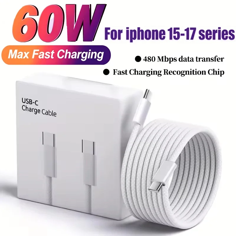 PD 60W USB-C to USB-C Fast Charging PD Cable For iPhone 17 16 Series Macbook Huawei Samsung Xiaomi Type C to Type C Cord Cable