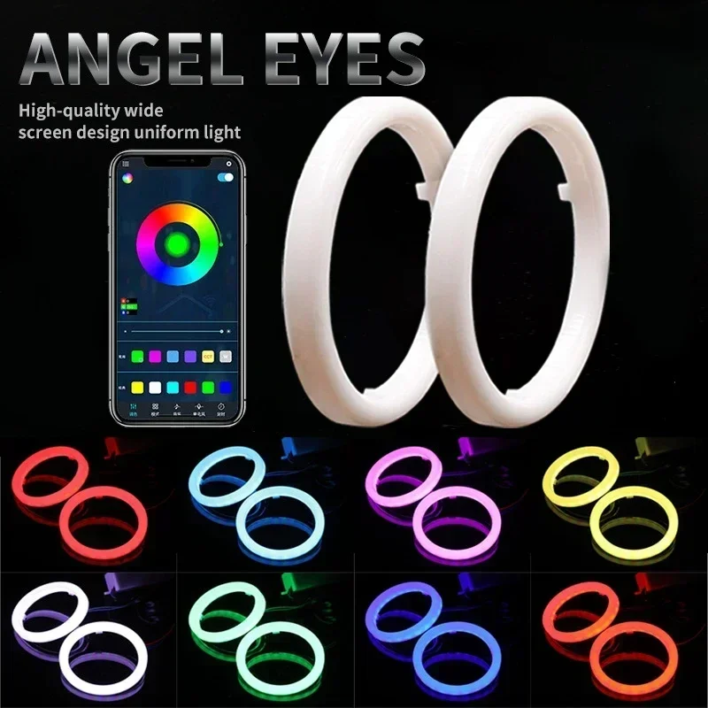 

2 шт. светодиодные хлопковые фонари Angel Eyes с указателями поворота 12В 24В RGB DRL Halo Rings с управлением через приложение Bluetooth для фар автомобиля и скутера