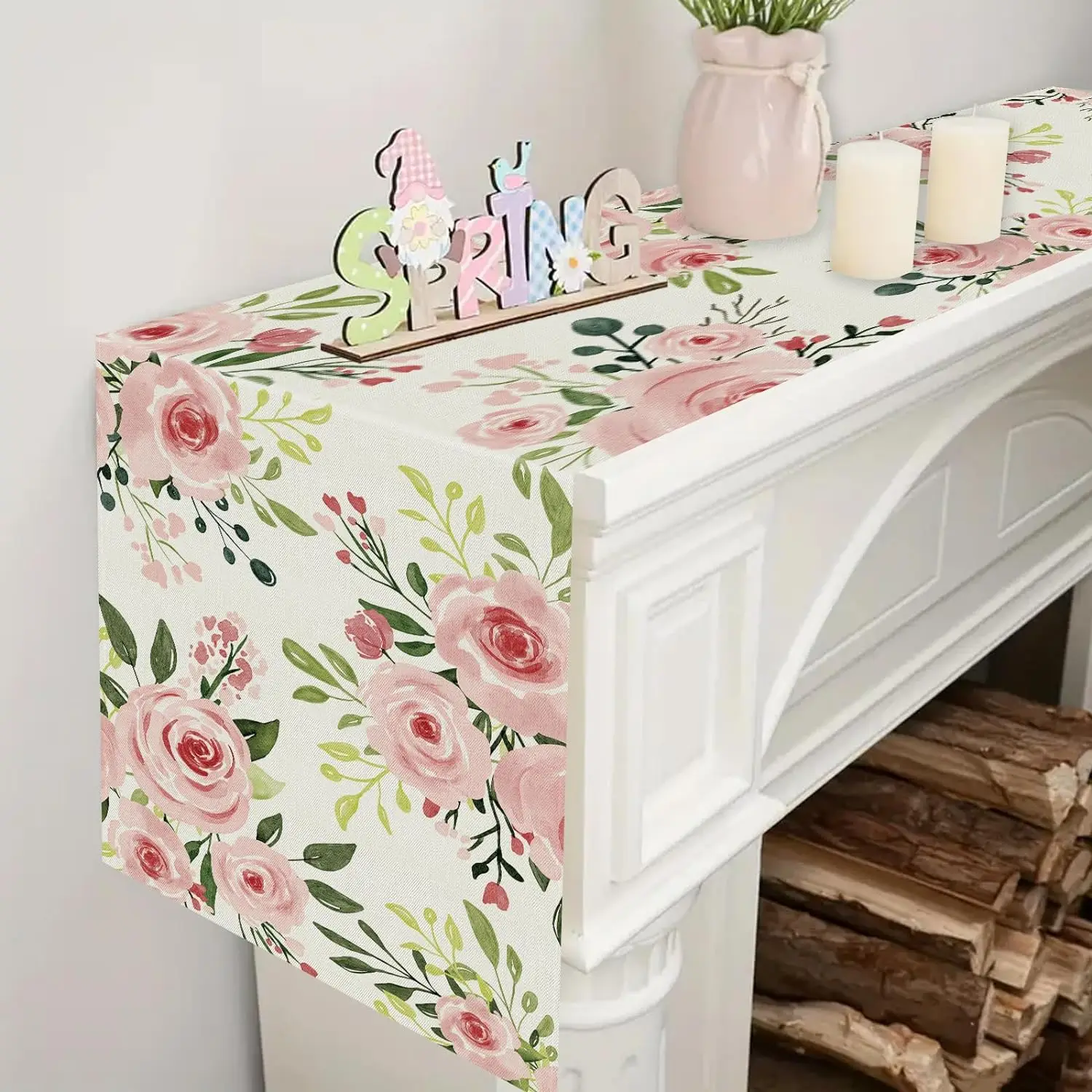 

Small Fresh Watercolor Rose Spring and Summer Kitchen Table Table Runner Family Holiday Party Dinner Decoration Accessories