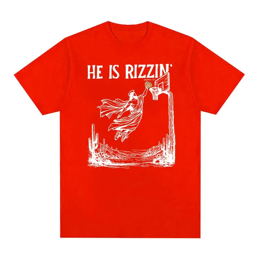 2024 summer new men t shirt He Is Risen Funny Jesus Print Tee Shirt Men's Vintage short sleeves pure cotton tops streetwear