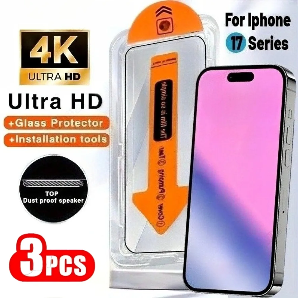 

3 шт., высокопрозрачная полноэкранная защита для iPhone 17 16 15 14 13 Pro Max Air 16e 12 11 Pro 15 14 Plus XR XS, легко устанавливаемая стекло