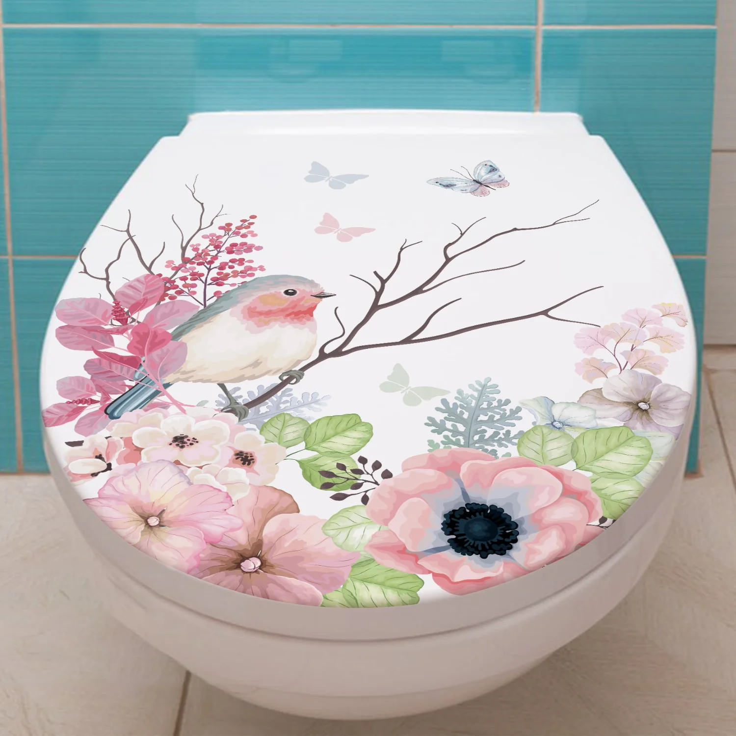 1pc  Toilet Lid Sticker With Flower &  Pattern For Toilet Decor