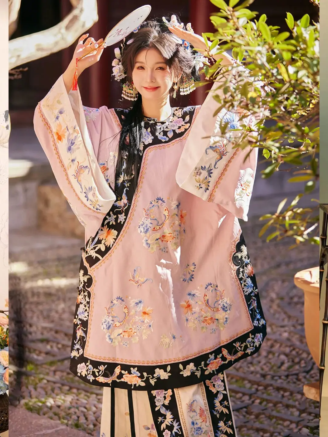 

‌Authentic Manchu Hanfu Set - Women's Embroidered Round Collar Traditional Chinese Ethnic Wear Qing Dynasty Costume