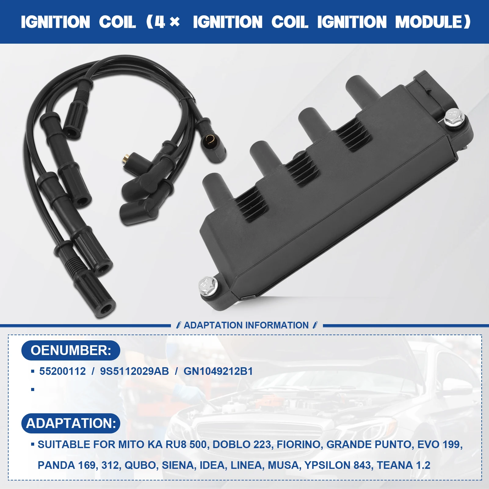 

55200112 Модуль зажигания для Mito KA RU8 500 Doblo 223 Fiorino Grande Punto Evo 199 Panda 169 312 Кабель зажигания GN1049212B1