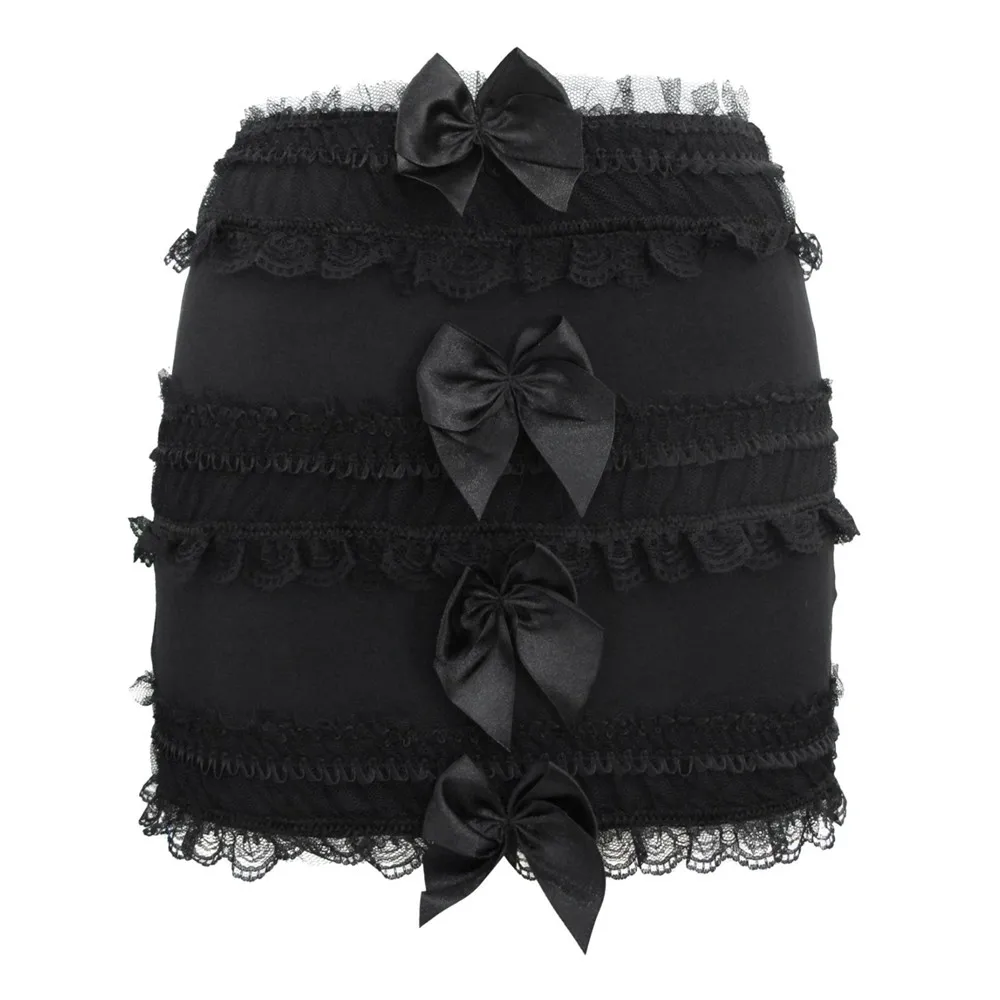 Sexy Bownot Pleated Skirt Women High Elastic Mini Skirt Ruffly with Lace Tulle Skirt Showgirl Night Party Skirts Match Corset