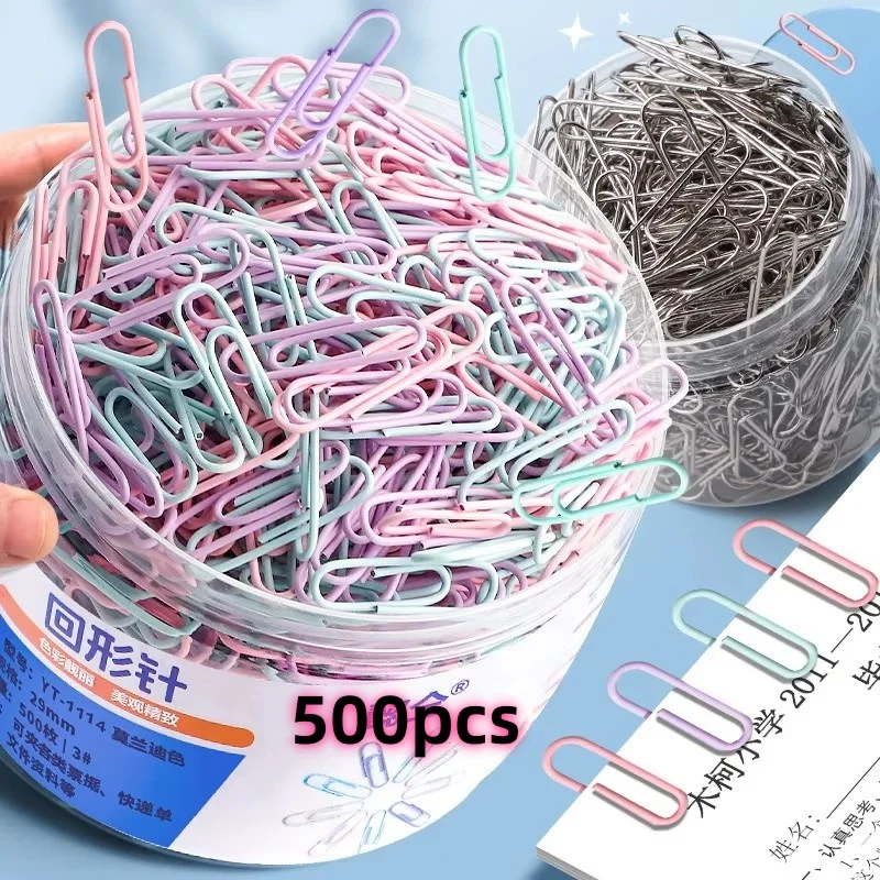 New 500pcs Color paper clips office supplies paper clip large file bookmark paper clip organizer stationery stainless steel