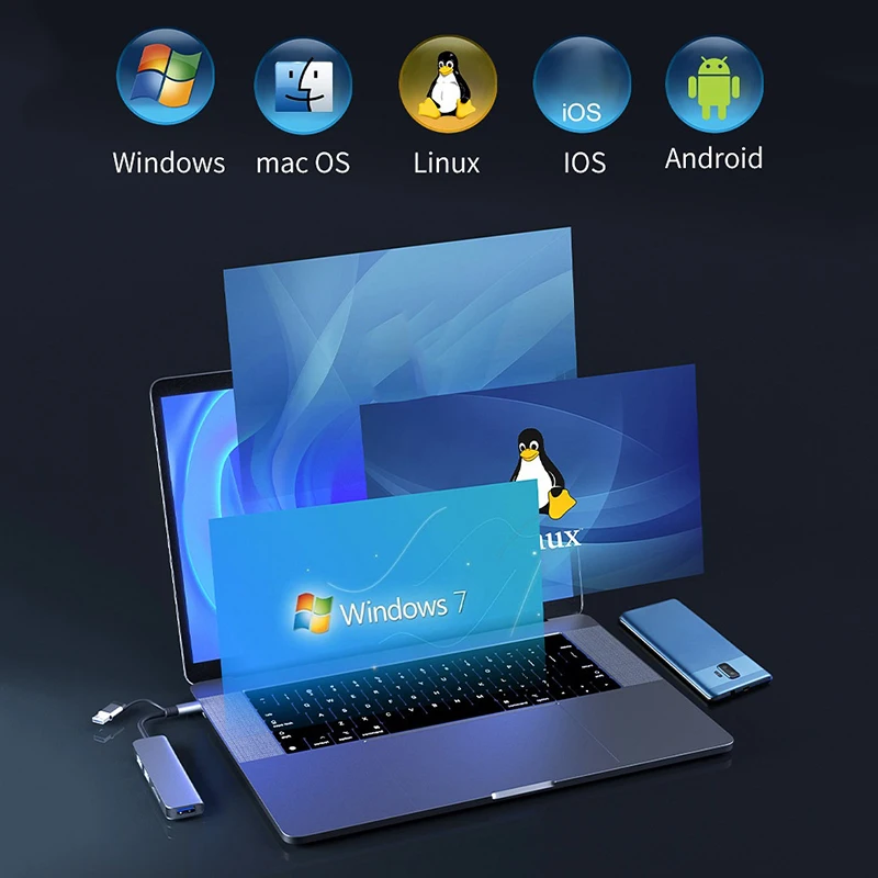 5 In 1 USB Type C HUB Docking Station With Micro TF SD Splitter Card Reader For Macbook Laptops Tablet Phone Disk Converter